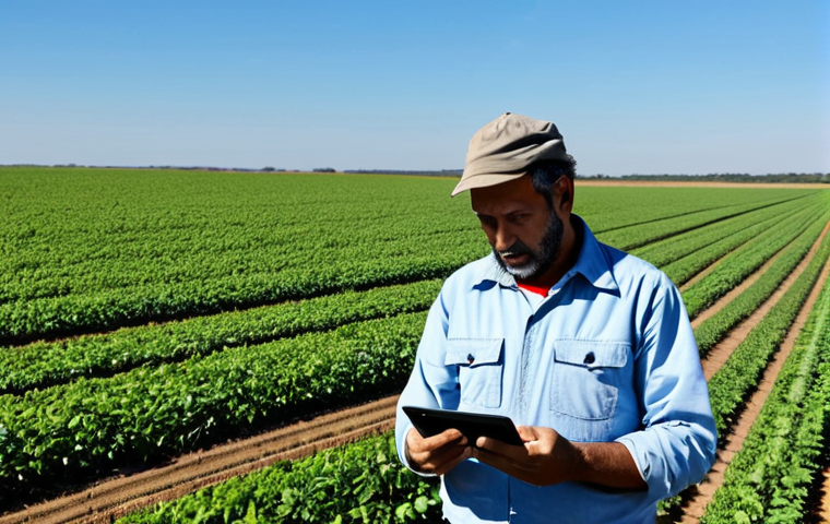 Modernized Uruguayan Agriculture**

"A Uruguayan farmer, fully clothed in appropriate work attire, using a tablet to monitor crops in a vast soybean field, modern agricultural technology, drone flying overhead, sunny day, safe for work, professional, perfect anatomy, correct proportions, natural pose, high quality, appropriate content, well-formed hands, proper finger count, natural body proportions, modest clothing."

**