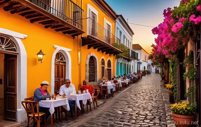 우루과이 해변 여행 - **Prompt:** A vibrant and bustling indoor scene within Montevideo's Mercado del Puerto. The space is...