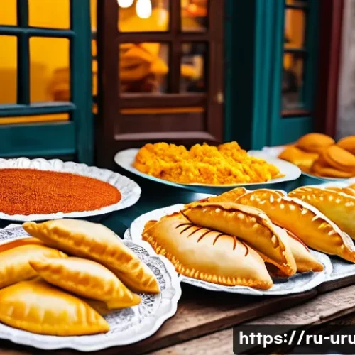 우루과이 길거리 음식 - A vibrant street food market scene in Montevideo, Uruguay, showcasing a colorful stall selling fresh...