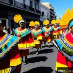 Home 22 우루과이 유명 축제 - A vibrant street scene from a Uruguayan carnival parade in Montevideo during February, featuring dan...
