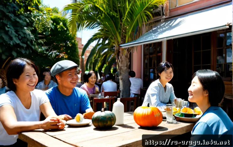 우루과이에서 한국인 커뮤니티 - Photorealistic welcoming community gathering in Montevideo, Uruguay, Korean expatriate families and ...